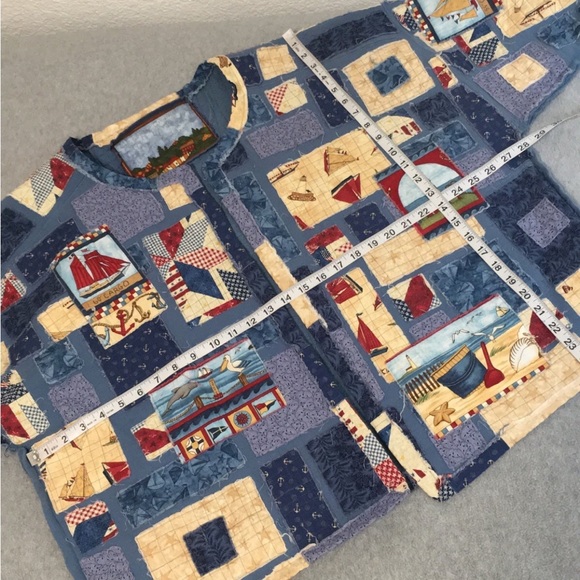 Quilted Patchwork Jacket Size 1X Boxy Oversized Coastal Nautical Country Artsy - Picture 5 of 13